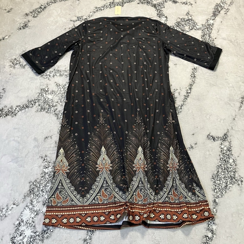 Ekouaer House Dress Womens Size XXL Black Multi 3/4 sleeve zipper robe Pockets - Picture 4 of 10